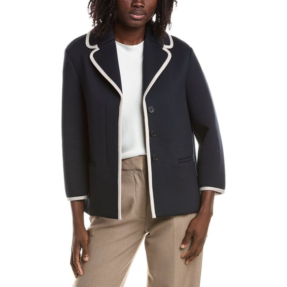 Max Mara Womens Zigrino Jersey Jacket, Navy
